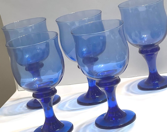 Clarion Mediterranean Water Goblets, Cobalt  Blue Goblets by Libbey Glass Company, Gift for Mom