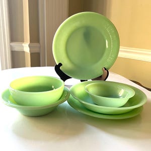Fire King Jadeite Ware; Restaurant Jadeite, Dinner Plates, Salad Plates, Coupe Soup Bowls, Small Fruit Berry Bowl,  Cereal Bowl