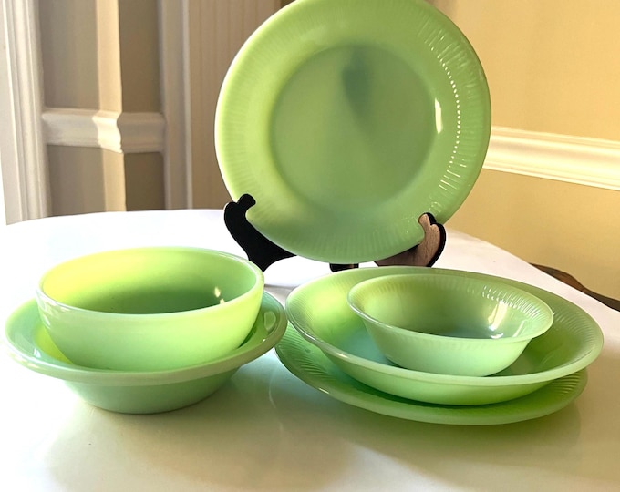Fire King Jadeite Ware; Restaurant Jadeite, Dinner Plates, Salad Plates, Coupe Soup Bowls, Small Fruit Berry Bowl,  Cereal Bowl