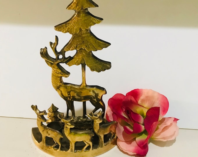 Vintage Gold Reindeer In The Forest Candle Holder