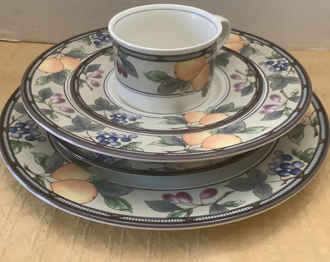 Mikasa Dinnerware,  Intaglio Garden Harvest, Cup and Saucers, Sugar Bowl Creamer, Butter Dish, Gravy Dish