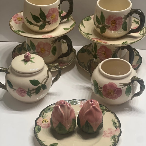 Franciscan Desert Rose/ Cups and Saucers/ Bread and Butter Plate/ Sugar and Creamer/ Salt and Pepper Shaker/ Vintage Rose Motif Dinnerware