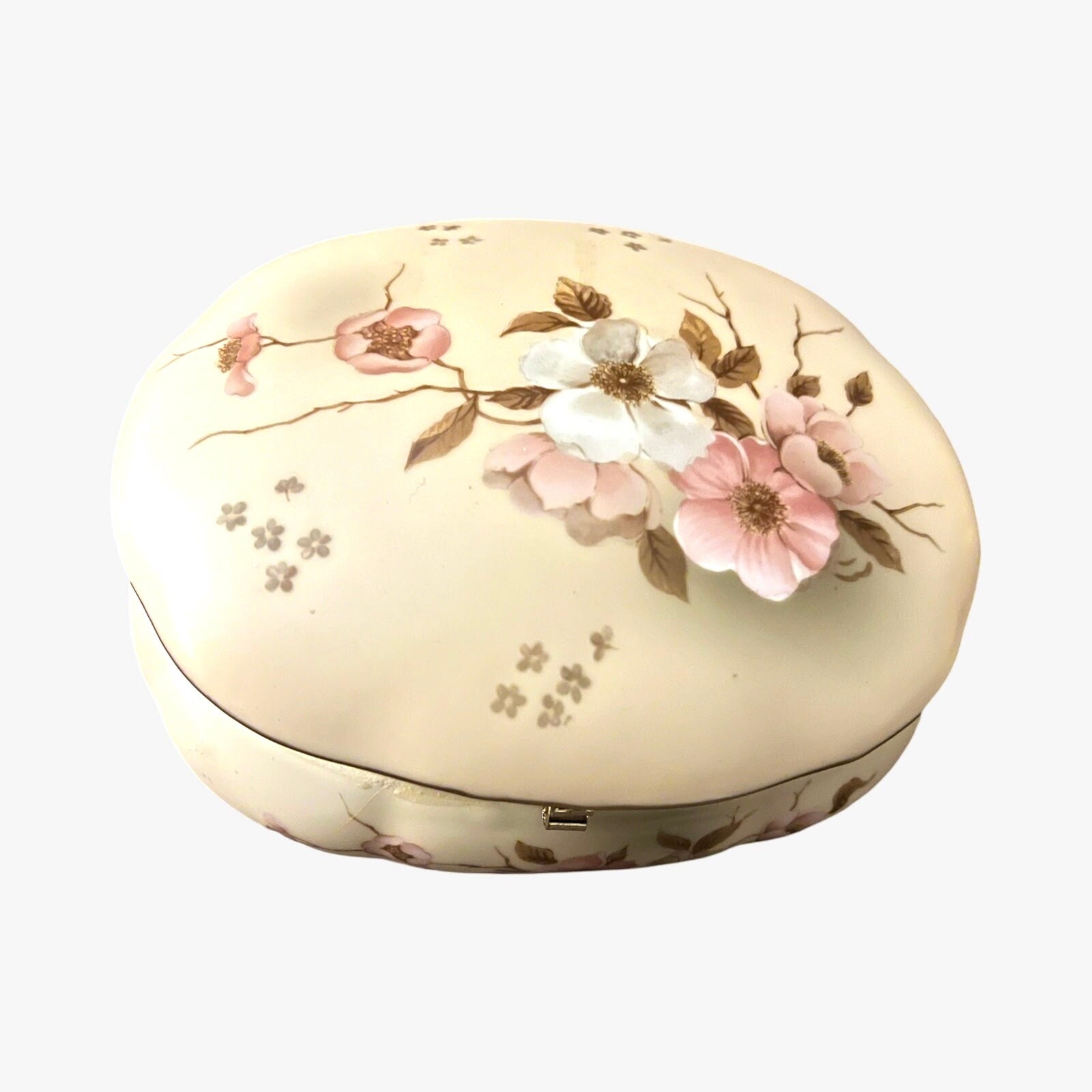 Nippon Hand Painted Oval Porcelain Trinket Box/ Jewelry Box