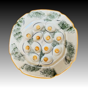 Vintage Designcraft #402 Ceramic Deviled Egg Serving Plate Tray 11.5 Inches, Easter Display Tray