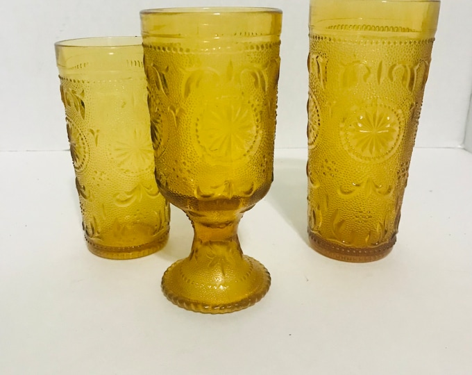 American Concord Amber Brockway Tumblers, Water Glass,  Wine Goblets