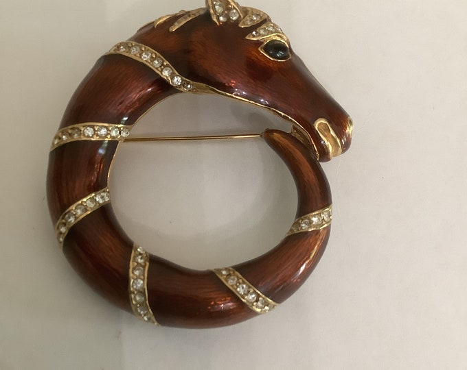 Vintage Signed Ciner Horse Brooch with Rhinestones