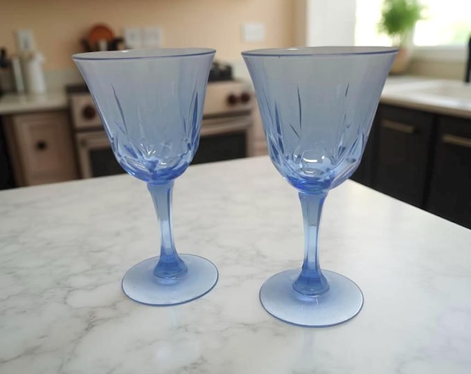 Avon American Blue Goblets: Set of 2, Vintage Wine Glasses