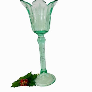 Green Glass Tulip Votive Candlestick Holder, Hand Blown Recycled Glass Votive Holder