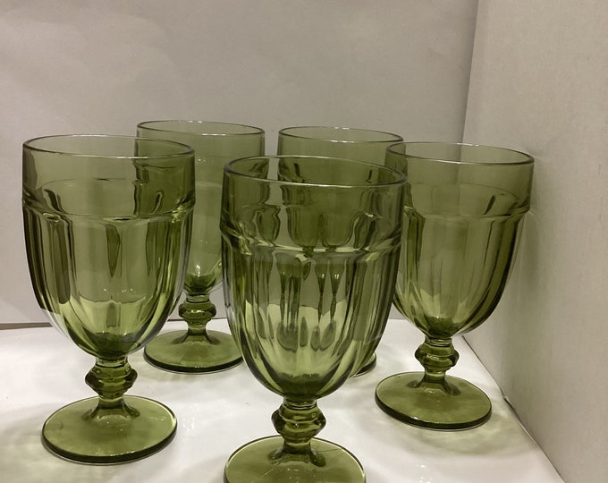 Libbey’s Gibraltar  Ice Tea Goblets,  Olive Green Gilbraltar Water Goblets