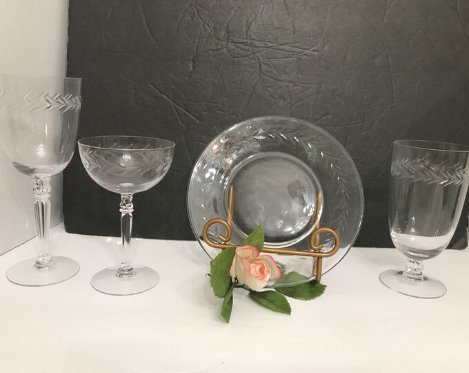 Fostoria Holly Clear (Stem 6030, Water Goblet, Salad Plates,  Ice Tea Glass, Champagne Goblet