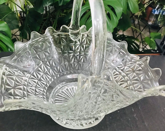 L.E.Smith Clear Basket, Solitaire Clear Footed Basket, Gift for Mom