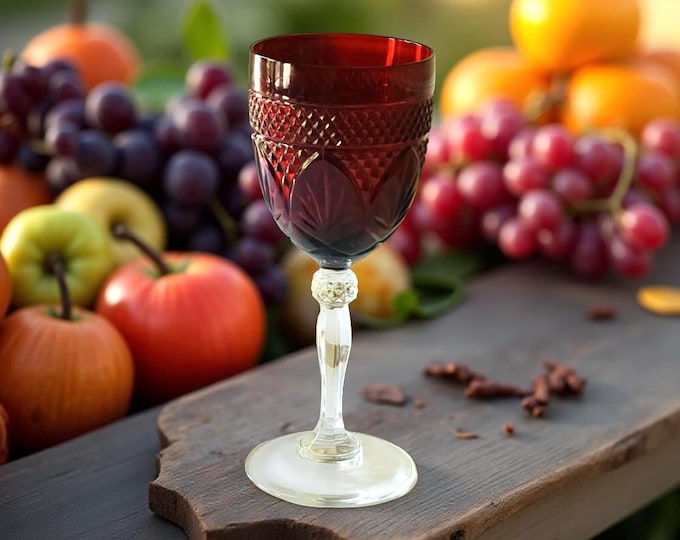 Ruby Red Water Wine Goblets by Cristal D’Arques-Durand, Antique Ruby Red Goblets, Wine Water goblets