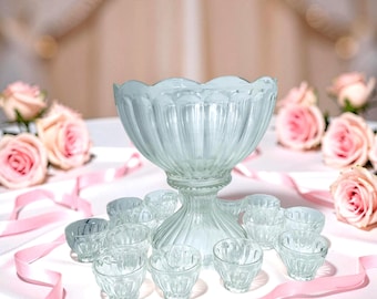 Vintage Anchor Hocking Grape Pattern 27pc Punch Bowl Set With Box