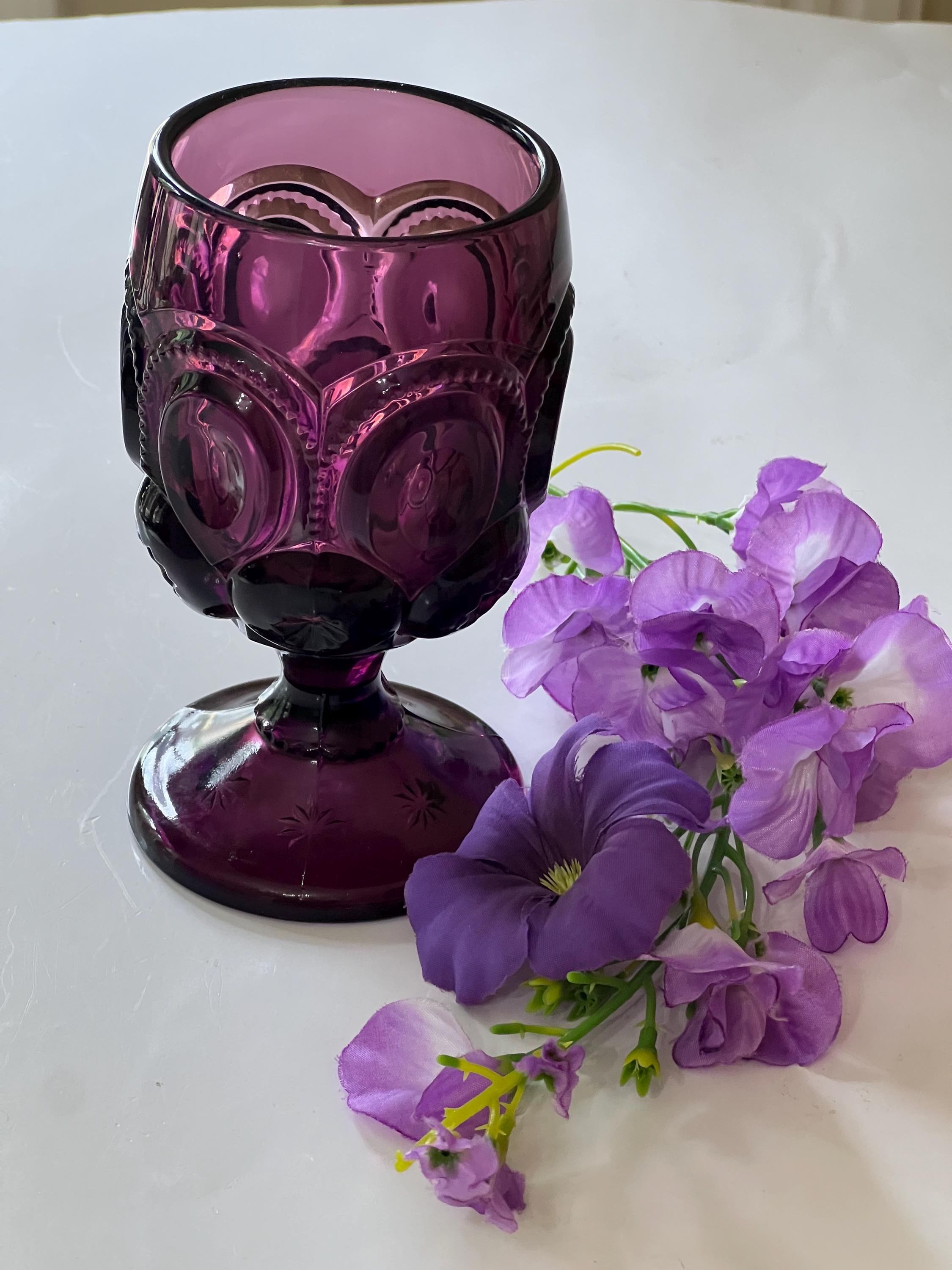 アンティークグラス Moon and Stars Goblets Vintage Amethyst Moon & Star Goblet by L E Smith - Etsy