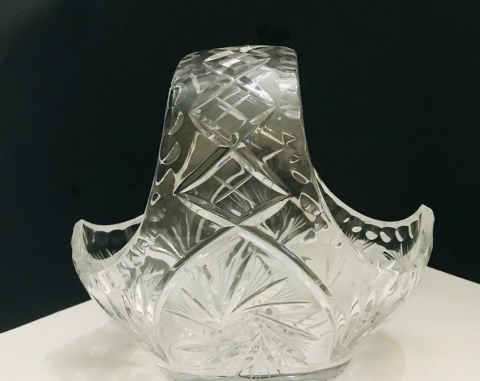 Vintage Crystal Basket, Eleanor by American Cut, Gift, Crystal Centerpiece Basket