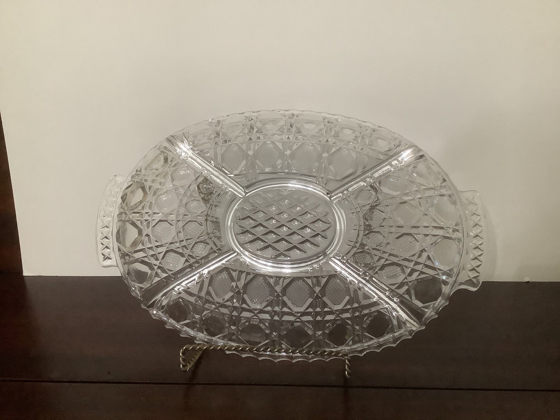 Vintage Lead Crystal Glass Serving Tray Relish Dish Snack Etsy