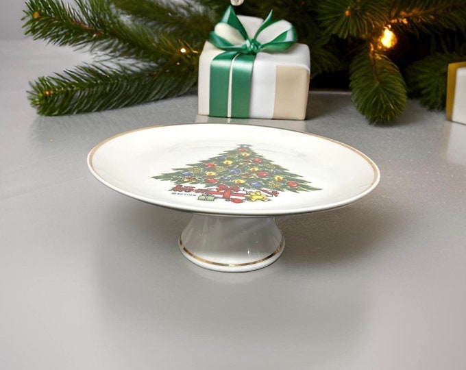 Action Industries Cake Stand, The Magic of Christmas  Holiday Cake Stand, Vintage Porcelain Cake Stand