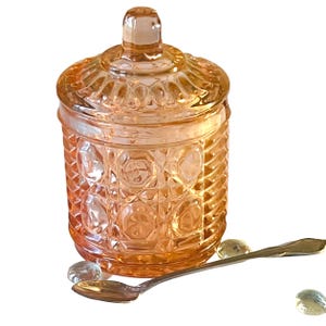 Vintage Windsor Pink Indiana glass Marmalade Jam Jelly Jar With Serving Spoon
