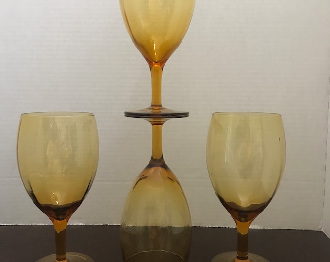 Optic Amber Colored Water/Wine Goblets/ Blown Wine Glass