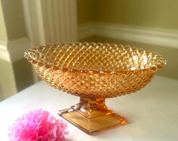 Westmoreland Amber Hobnail Bowl, Compote, Amber Hobnail Centerpiece Bowl