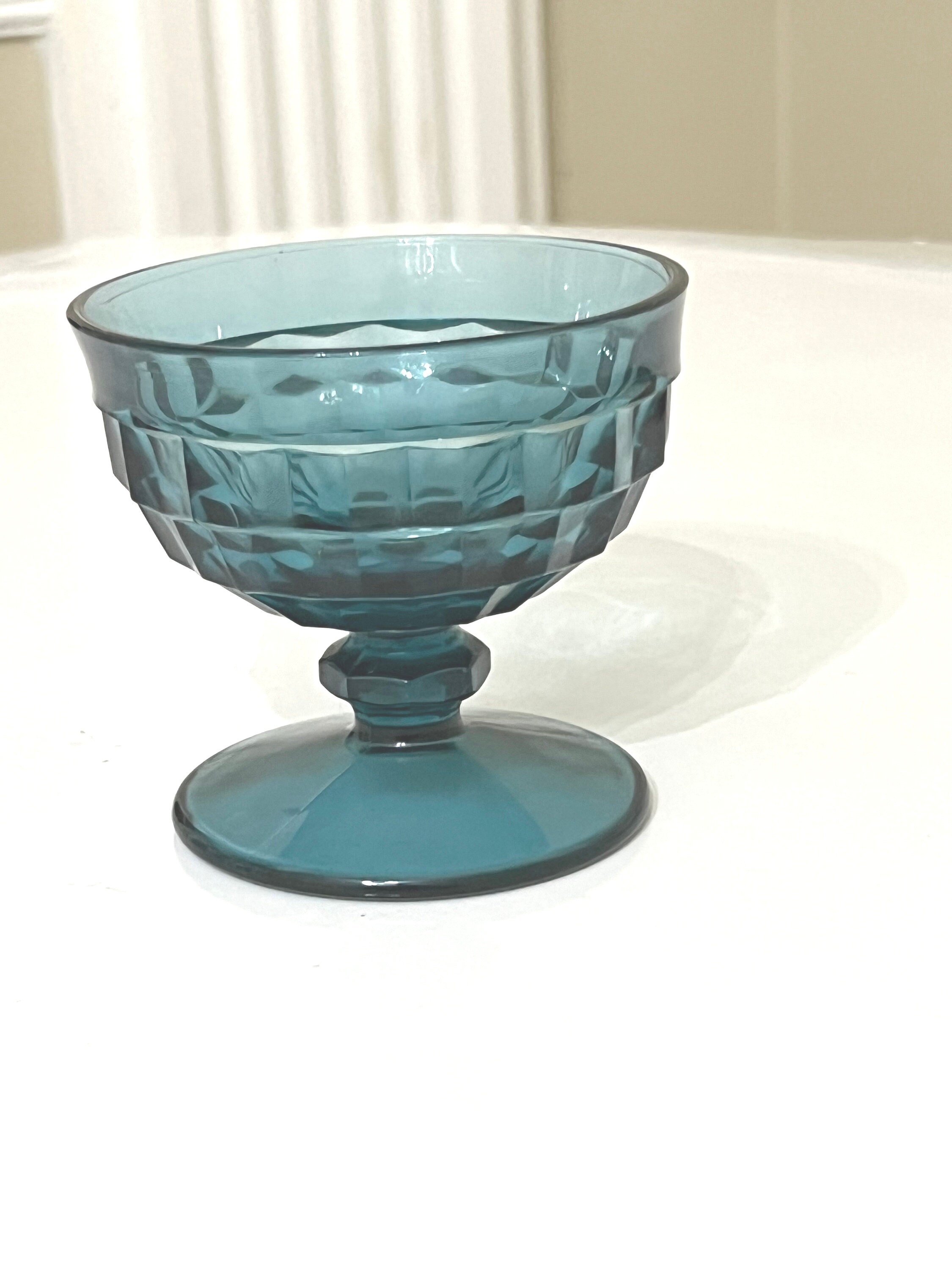 Blue Footed Tumblers Indiana Glass Colony Cubist Set of 4  Vintage Set 3 Indiana Glass Company Riviera Blue 3.5\