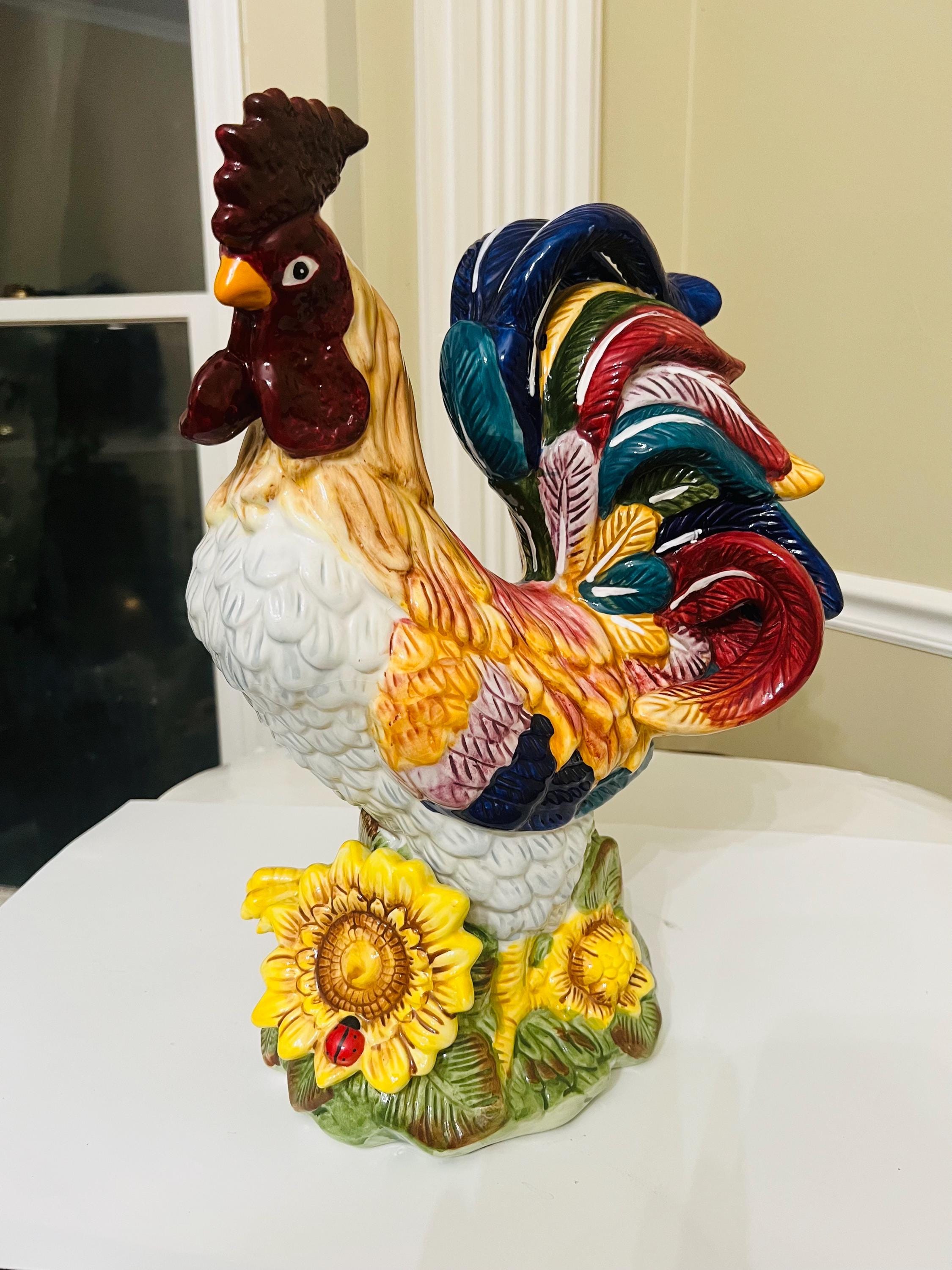 J Willfred Ceramic Rooster Figure With Sunflowers Farmhouse Decor