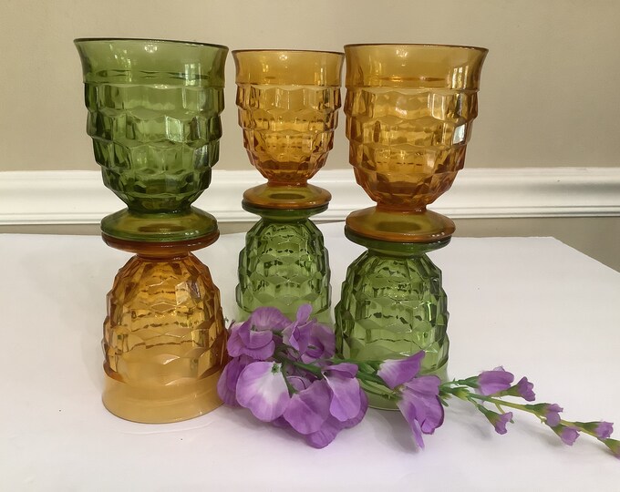 Whitehall  Colony Avocado and Amber Cube  Tumblers / Cocktail Glasses/ Juice Glass