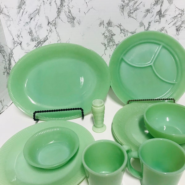 Fire King Jadeite Ware; Cups, Bowls, salad plates, Grill Plate