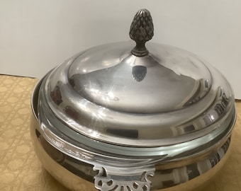 Sheffield Silver Plated Oval Casserole  with a Pyrex Clear Bowl
