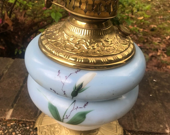 Climax Milk Glass Lamp, Hand painted, Electrified Table Lamp