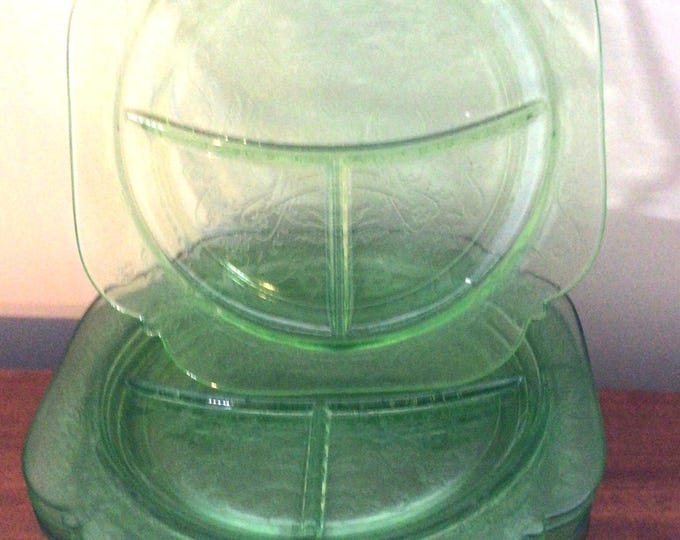Federal Glass Madri Luncheon  Plate, Grilled Plate: Vintage Green Plates