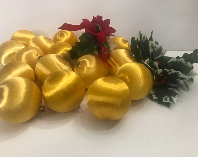 Vintage Gold Satin Wrapped Christmas ornaments