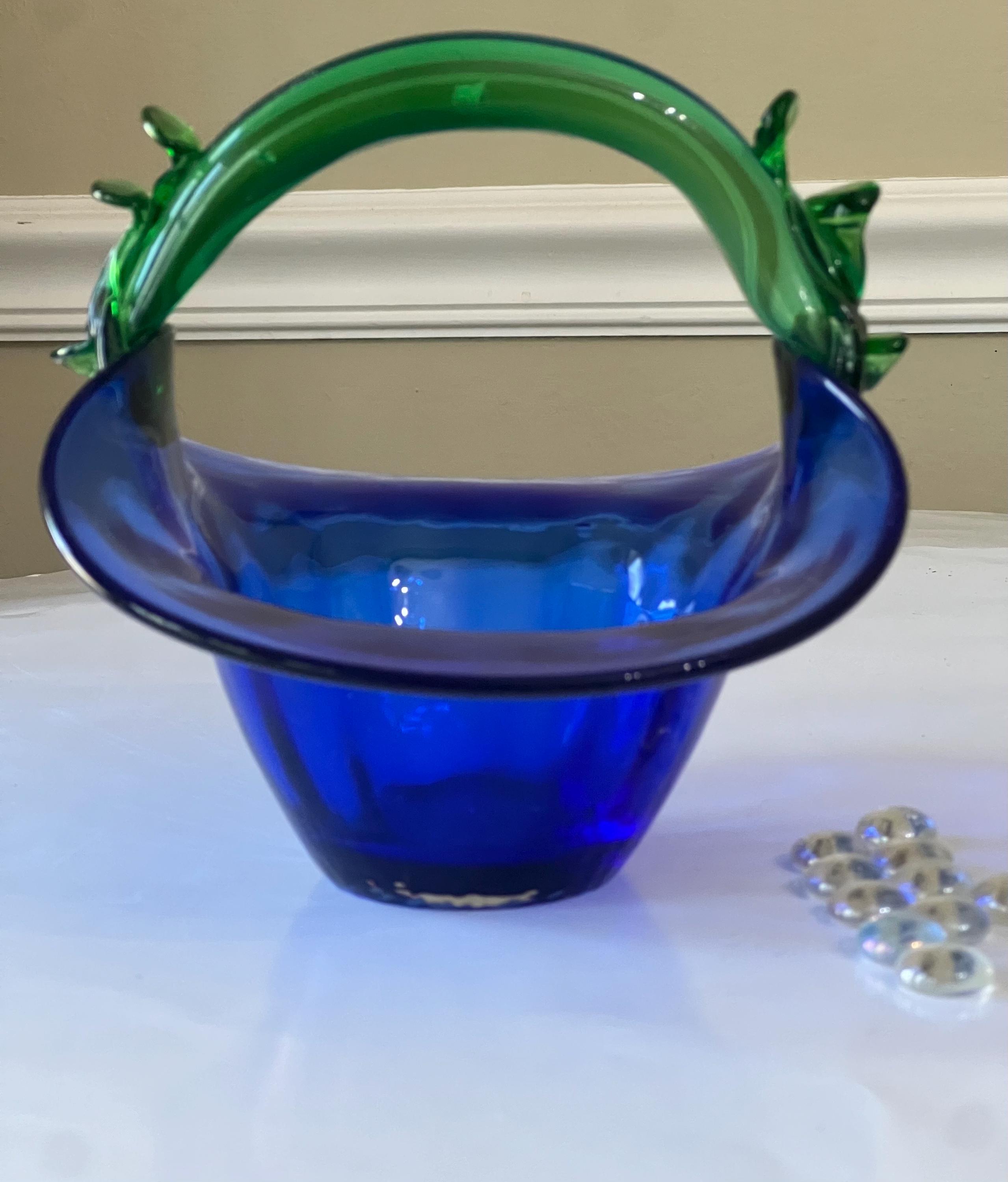 Tiffany & Co Cobalt Blue Art Glass Basket Bowl, Giftware, Home