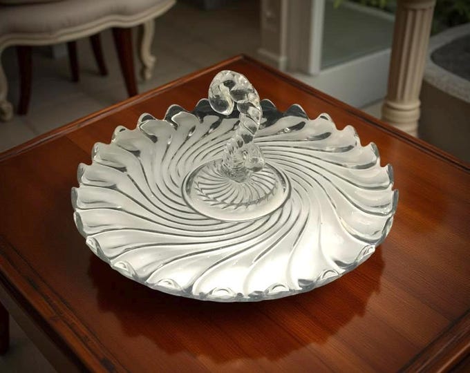 Fostoria Colony Swirl Tray, Question Mark Handle, Round Server