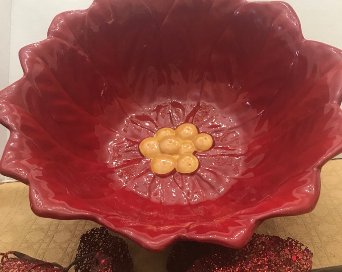 Holiday Time Ceramic Poinsettia Bowl