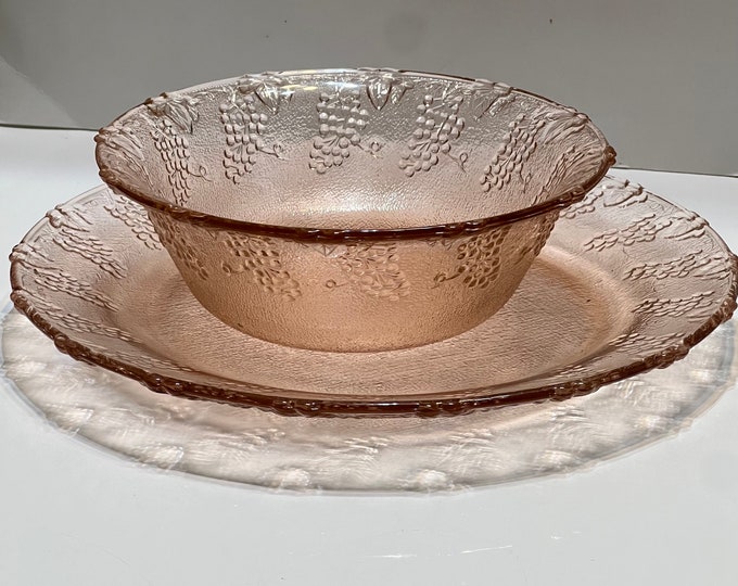 KIG Indonesia Pink Embossed Dinner Plates, Large Serving Salad Bowl, And Salad Bowls