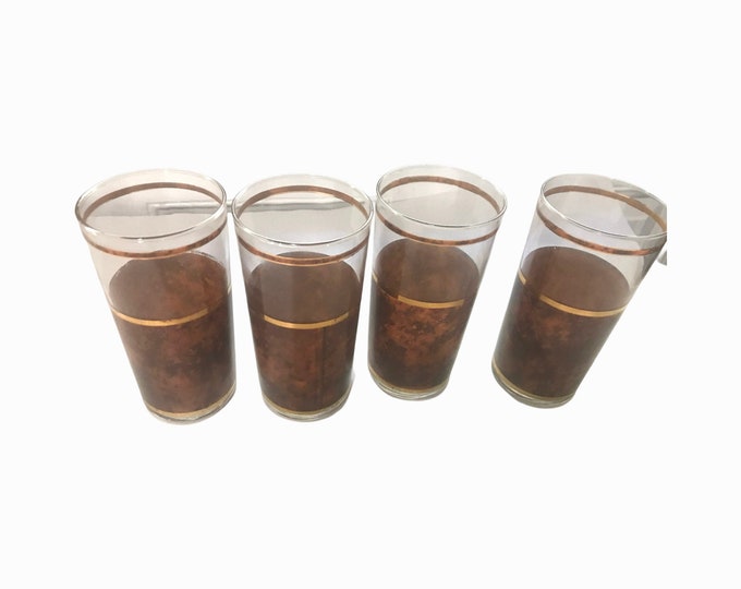 Vintage 1970 Tortoise Cocktail Tumblers, Enhanced with 22K Gold Trim, Perfect Gift for Him