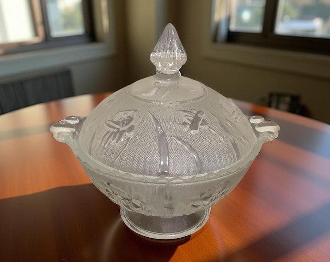 Jeannette Glass Company Iris and Herringbone, Berry Bowl , Under-plate, Covered Bowl/ Compote/ Candy Dish
