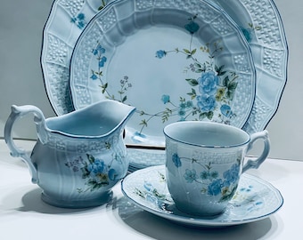 Mikasa Precious Blue, Michelle D2501, assiettes, soucoupes, tasse, bol à crème et assiettes à salade, cadeau pour la cuisine, porcelaine de remplacement