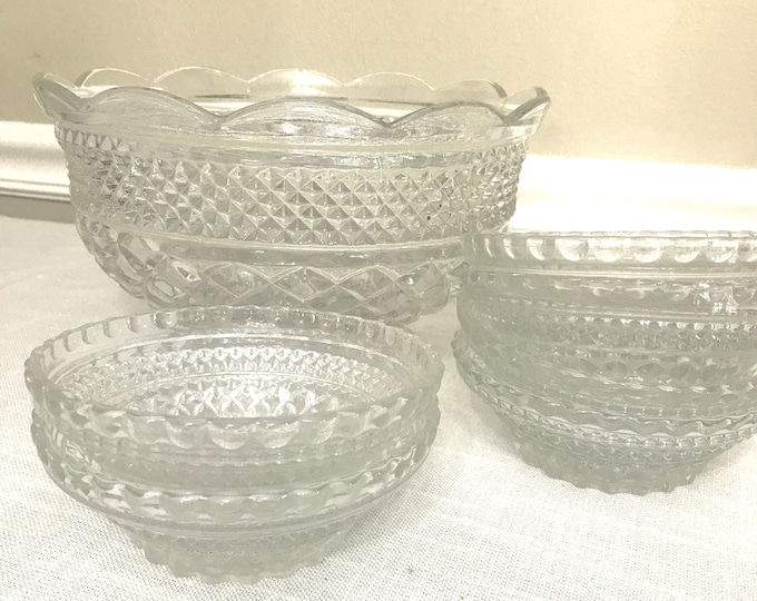 Anchor Hocking Wexford Serving Bowl and Six Fruit/Dessert Bowls