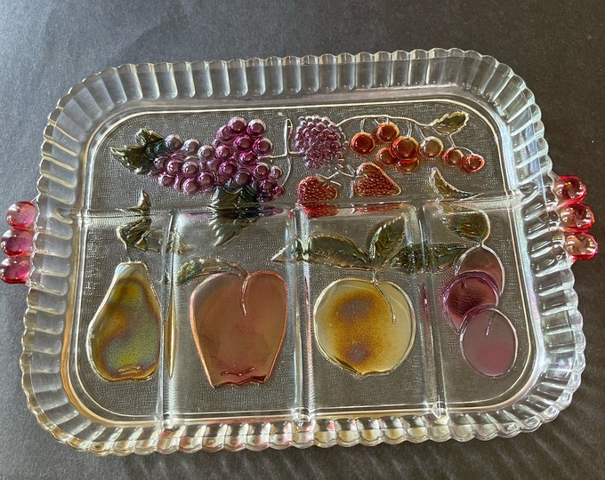 Westmoreland Relish Tray/ Della Robbia Platter, Vintage Fruit Motif Platter, Five Section Relish Tray