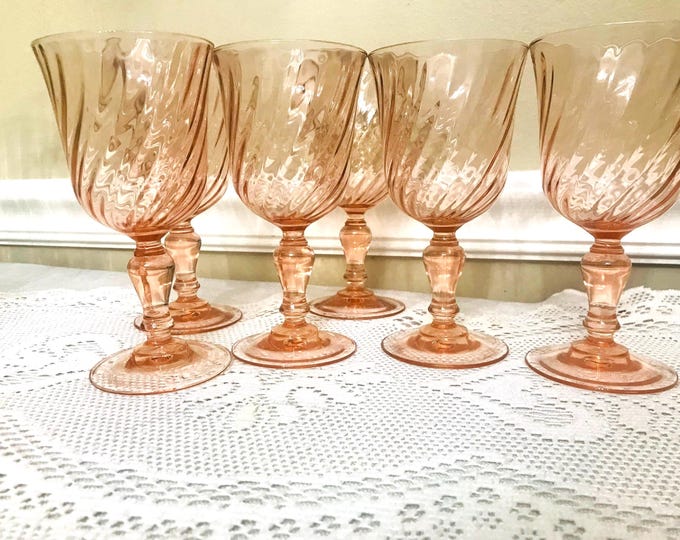 Rosaline Pink Optic Swirl Wine and Water Goblets by Cristal ‘Arque-Durand, Giftware, Pink and Green Party Goblets, Pink Baby Shower Goblets