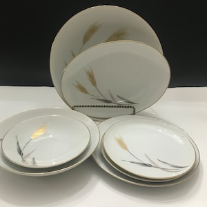 Vintage Sango Autumn Gold China: Wheat & Gold Trim Plates, Bowls, Platter