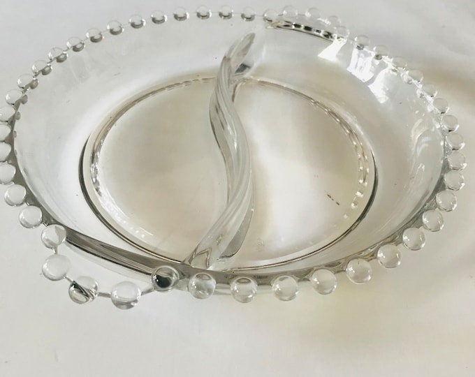Vintage Imperial Glass Candlewick Bead Divided Dish with Handles