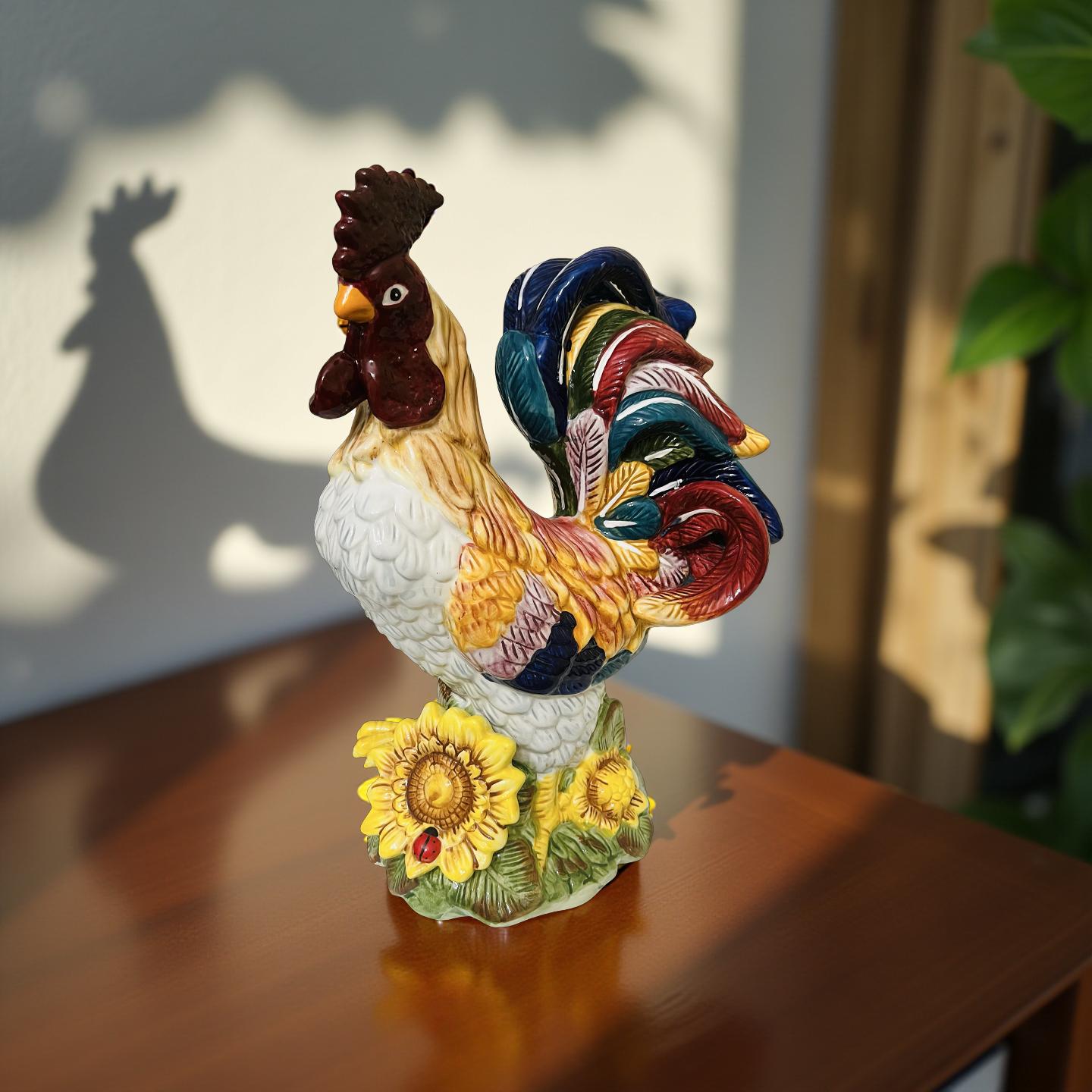 J Willfred Ceramic Rooster Figure With Sunflowers Farmhouse Decor