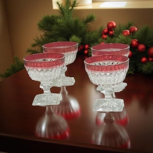 Indiana Glass Mount Vernon Ruby Flash Champagne Goblets Sherbet, Giftware