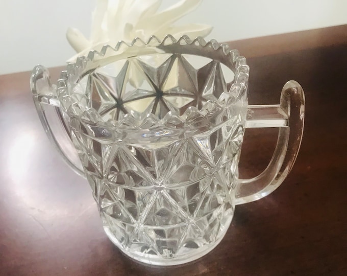 Imperial Glass Sugar Bowl,  Diamond Criss-Cross Pattern Open Sugar Bowl, Gift
