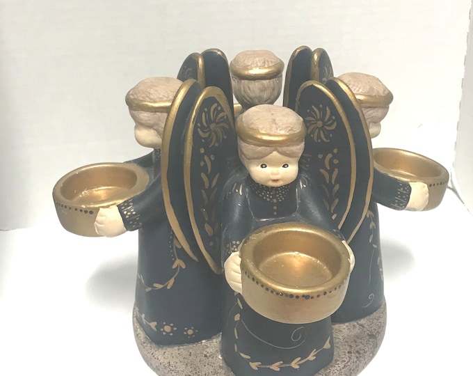 Vintage Penco Blue Circle of Angels Votive Candle Holder, Holiday Table Decor, Angel Centerpiece