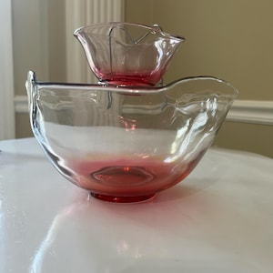 Vintage Indiana Glass Ruby Flash Chip and Dip Bowl Set