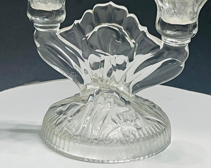 Jeannette Glass Candlesticks,  Clear Iris Double Candlesticks/ Depression Glass Tapered Candlestick Holder